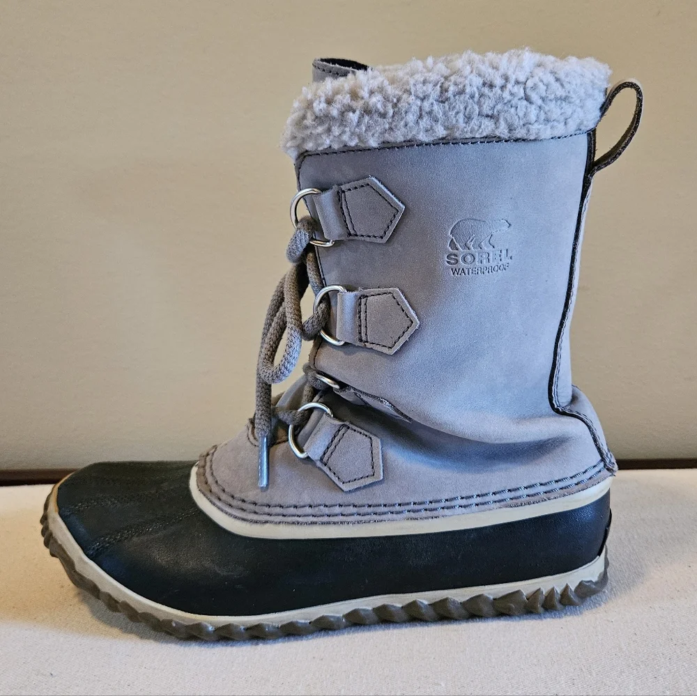 Sorel Caribou Slim Gray Leather Waterproof Boots – Women’s 7.5 - Picture 2 of 13